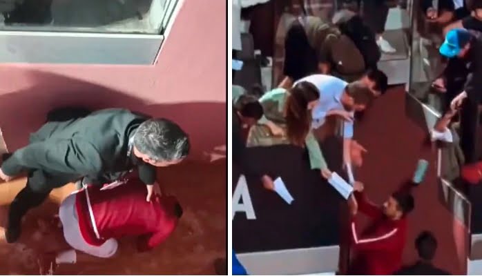 Tennis star Novak Djokovic was hit on the head with a water bottle